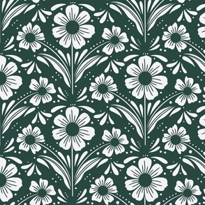floral block print in green
