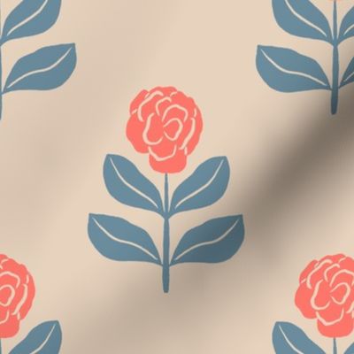 Camellia Flower in Red and Blue | Small Version | Chinoiserie Style Pattern at an Asian Teahouse Garden