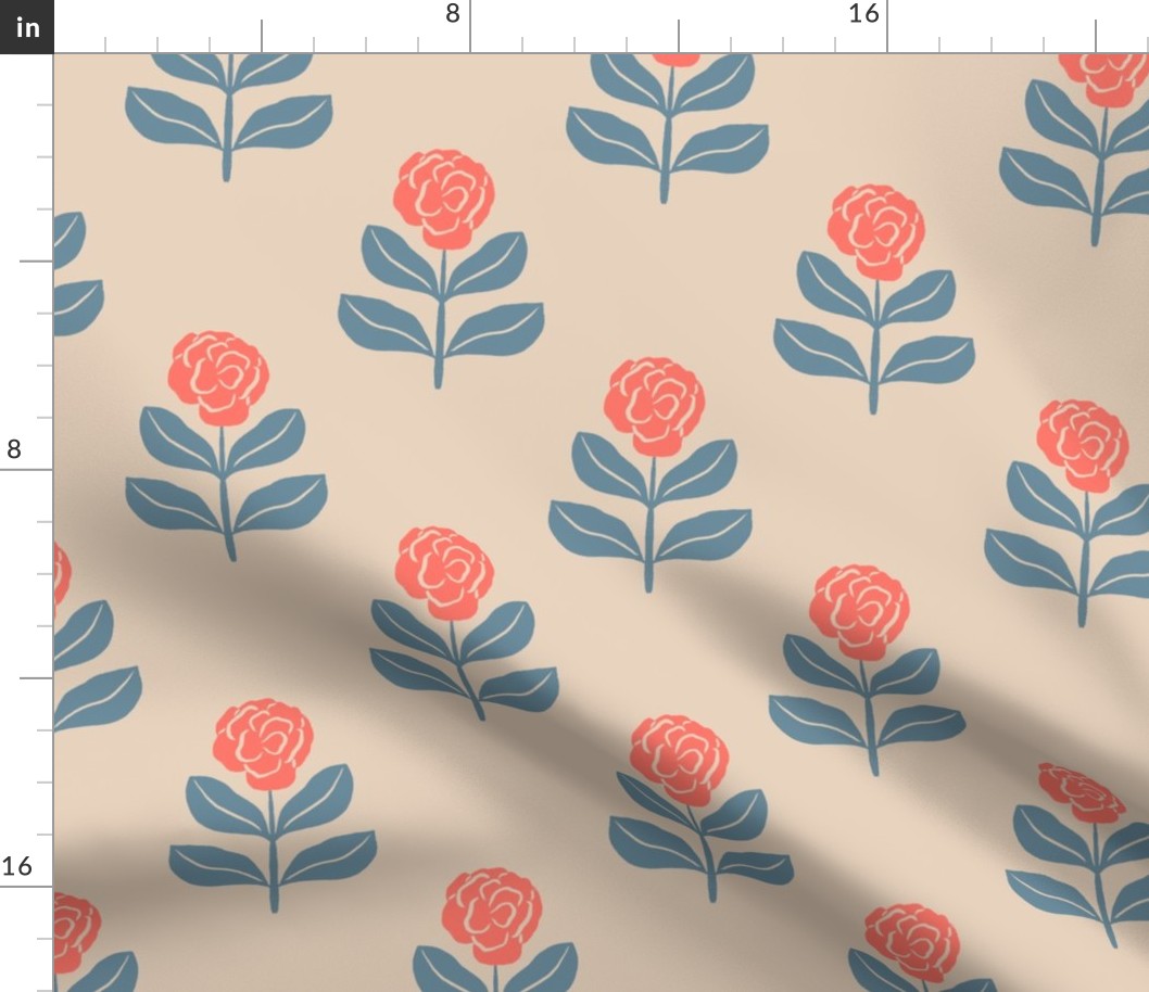 Camellia Flower in Red and Blue | Small Version | Chinoiserie Style Pattern at an Asian Teahouse Garden