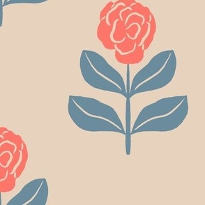 Camellia Flower in Red and Blue | Medium Version | Chinoiserie Style Pattern at an Asian Teahouse Garden