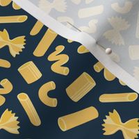 (small scale) all the pasta - noodles on navy -  LAD23