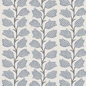 Garden Lattice Floral Vine - Slate Blue on Cream - Large