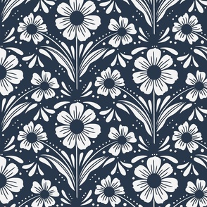 floral block print in blue