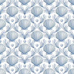 sea shells and kelp damask blue line drawing