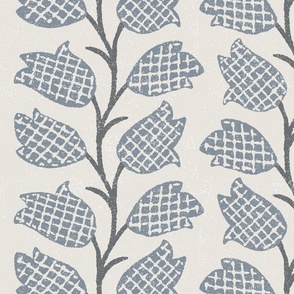 Garden Lattice Floral Vine - Slate Blue on Cream - Small