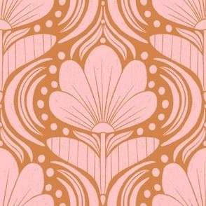 Whimsical Abstract Floral Block Print in an Ogee Layout_Orange (Medium)