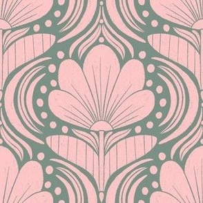 Whimsical Abstract Floral Block Print in an Ogee Layout_Dark Sage (Medium)
