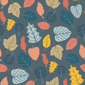 Colorful Leaves on dark blue background, non-directional