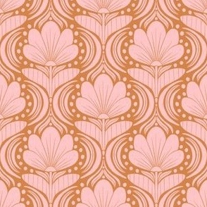 Whimsical Abstract Floral Block Print in an Ogee Layout_Orange (Small)