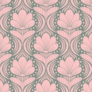 Whimsical Abstract Floral Block Print in an Ogee Layout_Dark Sage (Small)