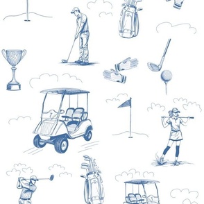 golf toile blue line drawing