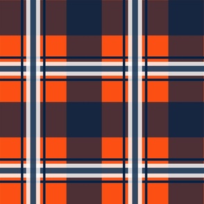 Medium Plaid nautical blue 002244, orange fb4f14, White