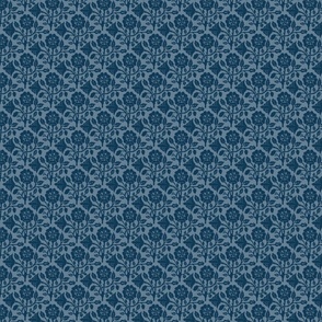 Tudor Rose Block Print - Dark Blue on Light Blue 6"x4.5"