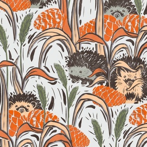 Hedgehogs in the grasses, blockprint