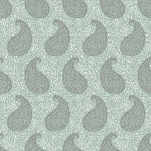 Block Print Paisley - 2" small - sagebrush and pewter gray 