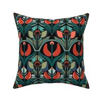 charles rennie mackintosh deco tulips in red and green in small scale