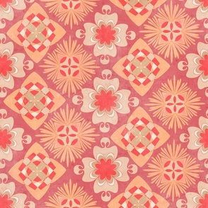 Textured Minton inspired tiles in peach tones (large size)