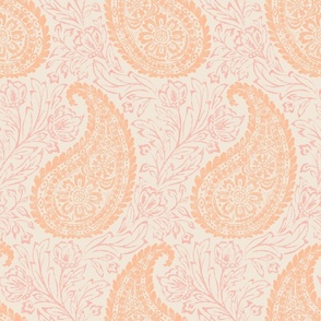Block Print Paisley - extra large - peach fuzz and peach pearl on pristine 
