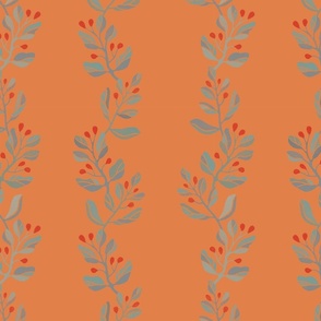 Twigs and berries on orange background, seamless