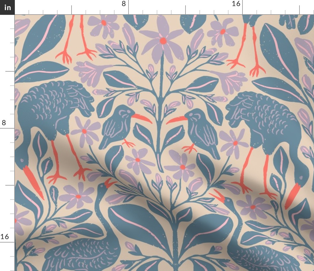 Crane Pond in Blue and Purple | Medium Version | Chinoiserie Style Pattern at an Asian Teahouse Garden