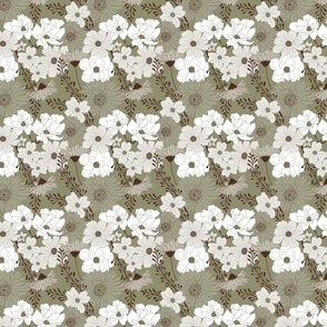 White flowers on Green olive canvass