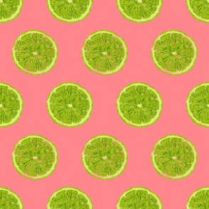 Fruit hand drawn tropical lime fruit green Kelly on pink hot pink cheerful