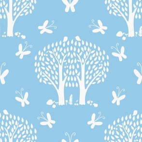 Large - Around the Trees - Wonderful World - Damask Welcoming Entryway Wall - Sky Blue Wallpaper