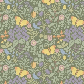 Voysey's "Spring Flowers" on muted hunter green