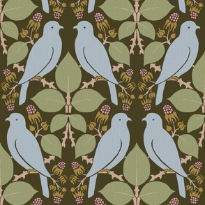 Voysey Birds in Mulberry Tree, blue-grey and dark brown