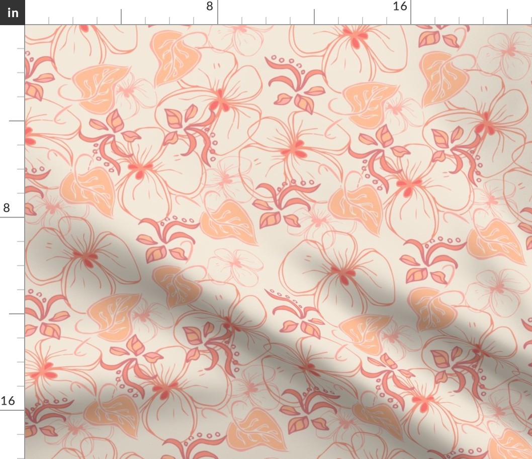 (M) Misty April - Dreamy Garden | Pantone Peach Fuzz |  10 inch hand drawn floral
