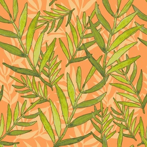 Palm leaf on orange