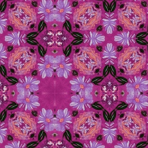 Hand-painted  Floral Tiles Magenta & Purple