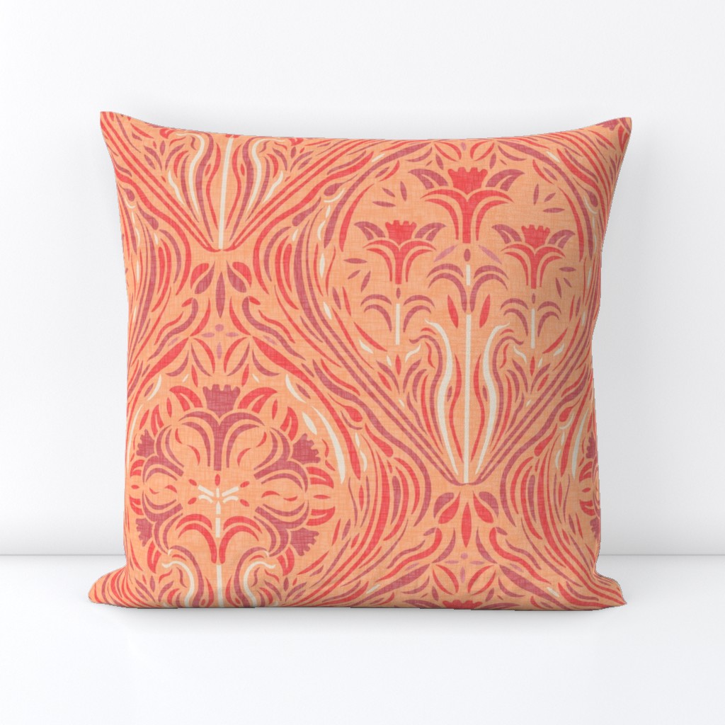 Art Nouveau daffodil damask in Pantone Peach Fuzz,  15" 