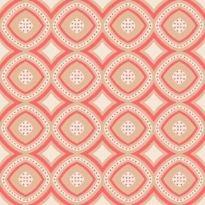 475 -  Mini small scale modern soft geometric mosaic tile with warm neutral taupe, creams punctuated with pops of bright coral pink and mauve pink - for kids apparel, children's decor, nursery cot sheets and accessories