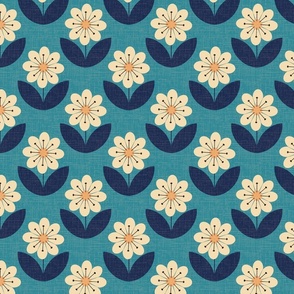 ( M ) geometric 60s retro blue daisies 