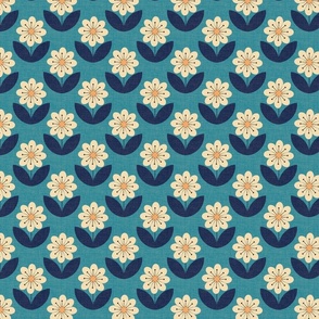 ( S) geometric 60s retro blue daisies
