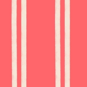479 -  Large scale new classic French inspired ticking stripe in pretty tangerine coral and off white - organic vertical stripe lines for kids apparel, leggings, tops, dresses and wallpaper, nursery wallpaper, cot sheets and accessories