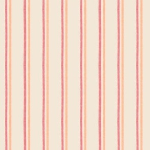 479 $ -  Small scale new classic French inspired ticking stripe in warm neutral apricot, peach and creamy off white - organic vertical stripe lines for kids apparel, leggings, tops, dresses and wallpaper, nursery wallpaper, cot sheets and accessories