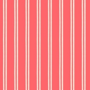 479 -  Small scale new classic French inspired textured ticking stripe in pretty tangerine coral and off white - organic vertical stripe lines for kids apparel, leggings, tops, dresses and wallpaper, nursery wallpaper, cot sheets and accessories