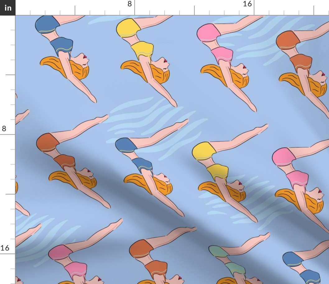 diving girls - quirky / vintage 50's style print (jumbo scale)