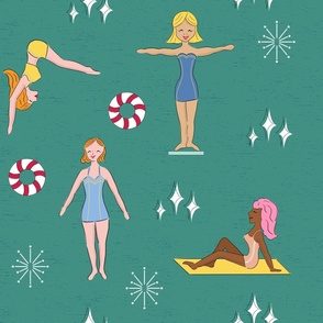 fun at the lido (jumbo scale) - quirky / vintage 50's style print 