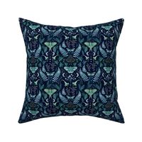 Leafy evening moth garden damask on deepest blue extra small