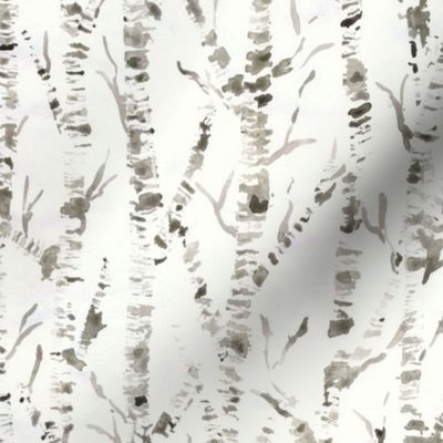 medium - Birch trees - woodland forest watercolor monochrome sepia brown on warm white light beige