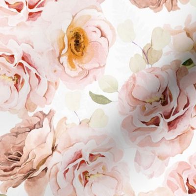 Small - Pink And Blush Watercolor Hand Painted Nostalgic and Romantic Rose and Peony Flower Bouquets 