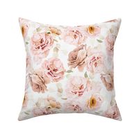Small - Pink And Blush Watercolor Hand Painted Nostalgic and Romantic Rose and Peony Flower Bouquets 