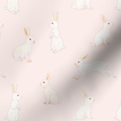 Small  - Cute little White Bunnies in a Pink Easter Spring Meadow 