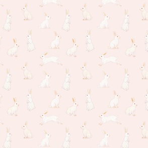 Small  - Cute little White Bunnies in a Pink Easter Spring Meadow 