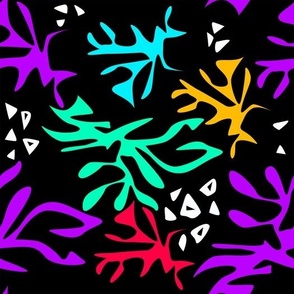 Abstract multicolored neon pattern with spots on black background