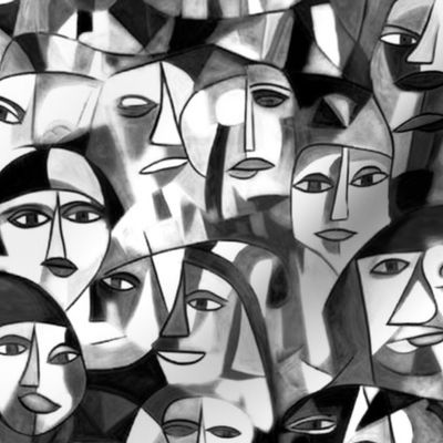 Abstract expressionism people faces	black and white