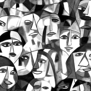 Abstract expressionism people faces	black and white